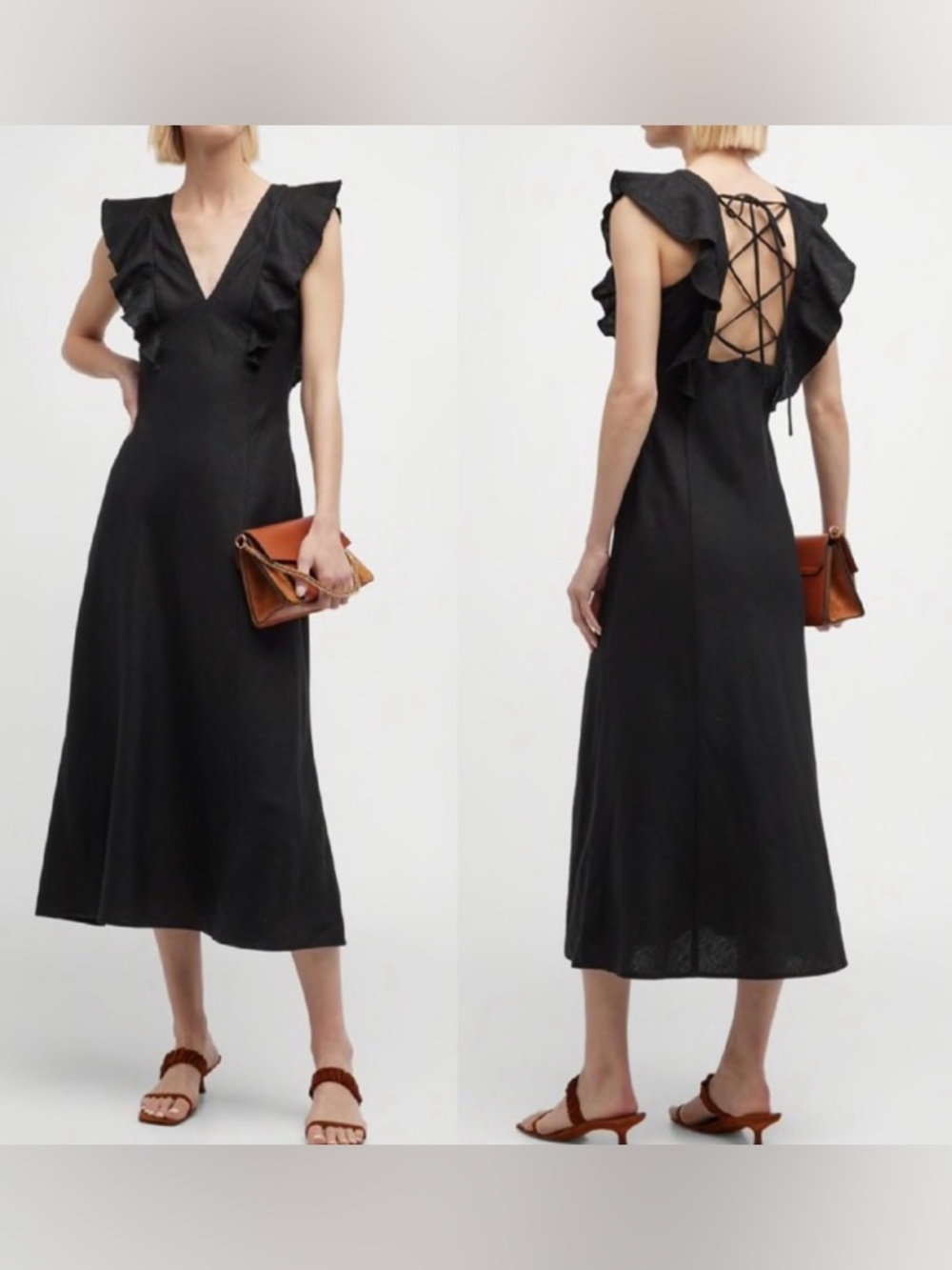 Linen Rails Black Women's Ruffle V-Neck Maxi Dress - Picture 7 of 7